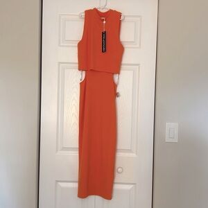 Mink pink body con dress blush orange size xs